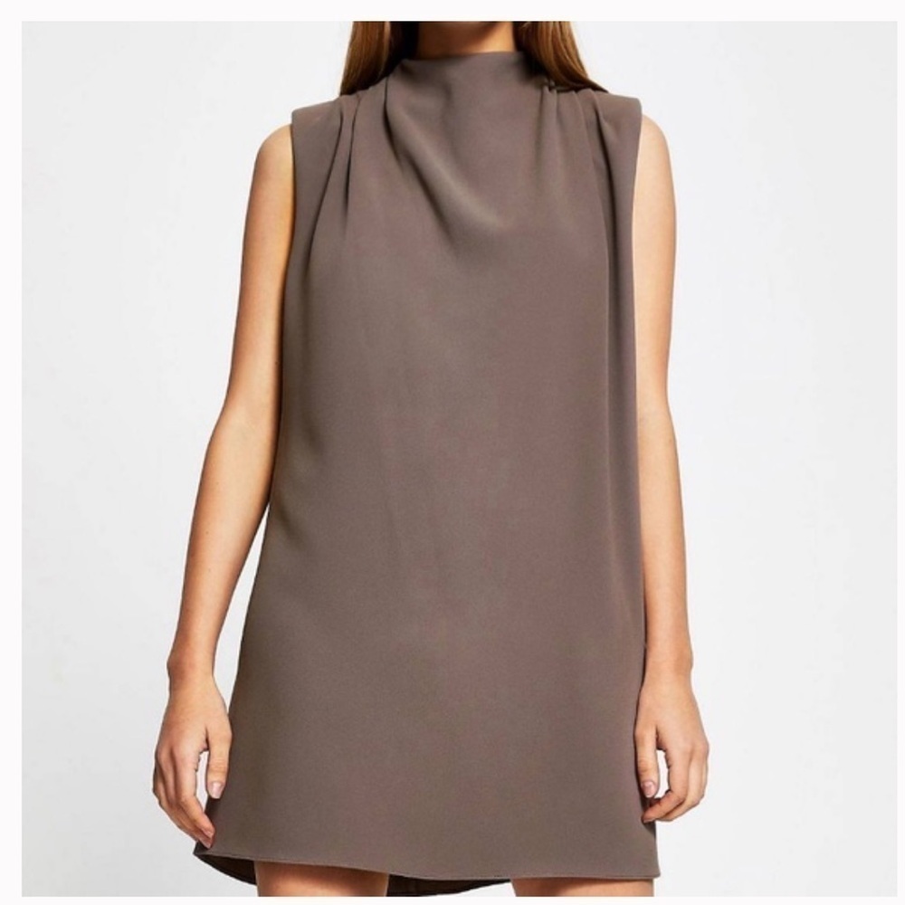 River Island shoulder pad high neck midi dress in mink Size 10 & 8 US